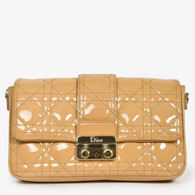 Pre-owned Dior Christian  2013 Beige Patent Leather Cannage 'miss ' Wallet On Chain In Sand