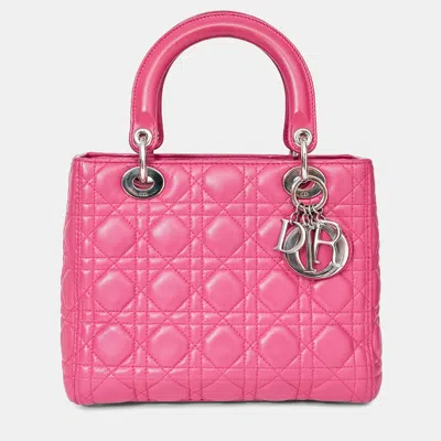 Pre-owned Dior Christian  2013 Pink Cannage Leather Lady  Top Handle With Strap