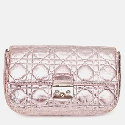 Pre-owned Dior Christian  2014 Pink Metallic Cannage Leather 'miss ' Wallet On Chain