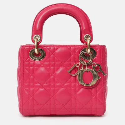 Pre-owned Dior Christian  2016 Pink Cannage Leather Mini Lady  With Strap