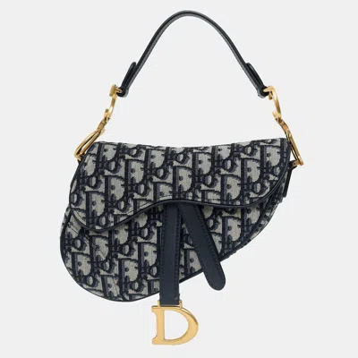Pre-owned Dior Christian  2019 Blue Oblique Jacquard Mini Saddle Bag With Strap