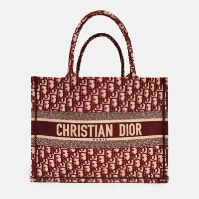 Pre-owned Dior Christian  2019 Burgundy Oblique Jacquard Medium Book Tote