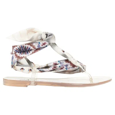 Pre-owned Dior Christian  2019 Multicolor Kaleiscopic Silk Tie Flat Sandals Eu38