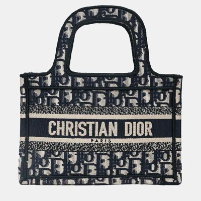Pre-owned Dior Christian  2019 Navy Oblique Mini Book Tote In Blue