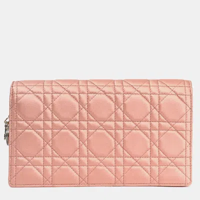Pre-owned Dior Christian  2019 Pink Satin Cannage Wallet On Chain
