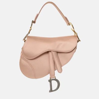Pre-owned Dior Christian  2019 Pink Satin Crystal Embellished Mini Saddle Bag