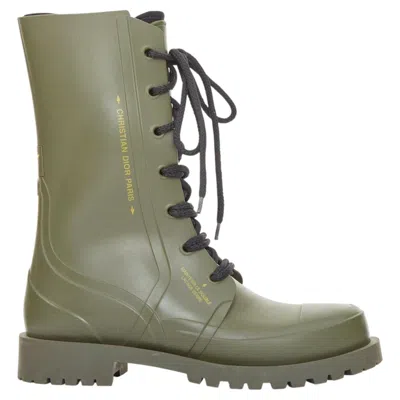 Pre-owned Dior Christian  2019 Runway Camp Matte Khaki Green Rubber Combat Boots Eu39