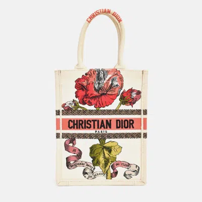 Pre-owned Dior Christian  2020 Cream 'fleurs Bibliques' Canvas Vertical Mini Book Tote In Multi