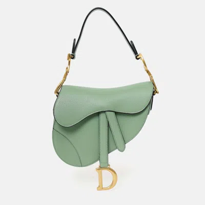 Pre-owned Dior Christian  2020 Green Leather Mini Saddle Bag