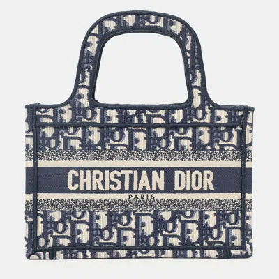 Pre-owned Dior Christian  2020 Navy Oblique Mini Book Tote In Blue
