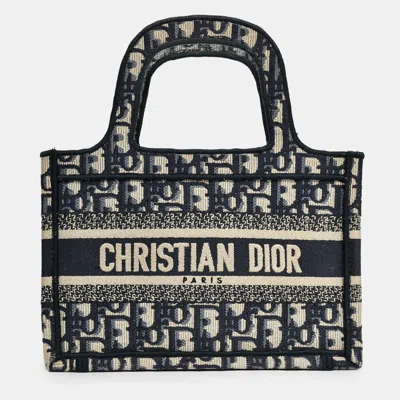 Pre-owned Dior Christian  2020 Navy Oblique Mini Book Tote In Blue