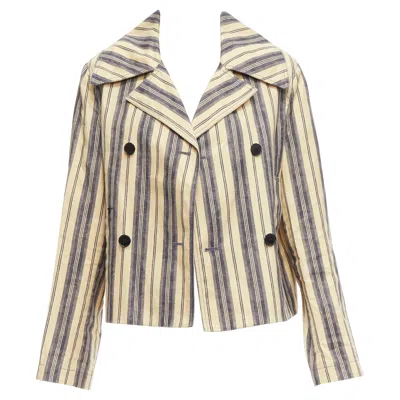 Pre-owned Dior Christian  2020 Runway Striped Linen Blend Double Breasted Blazer Fr36 S In Sand