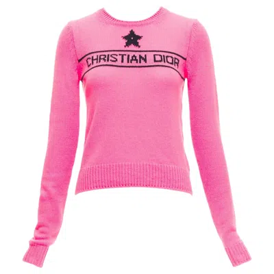 Pre-owned Dior Christian  2022 100% Cashmere Pink Star Logo Long Sleeve Sweater Fr34 Xxs