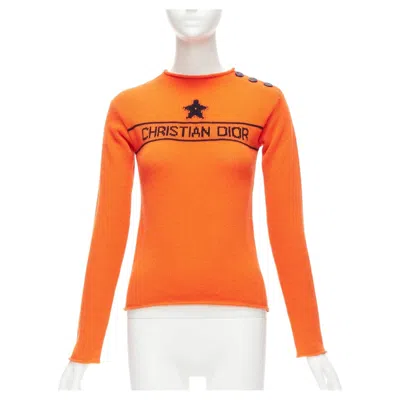 Pre-owned Dior Christian  2022 100% Cashmere Star Logo Long Sleeve Button Sweater Fr34 Xxs In Orange