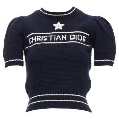 Pre-owned Dior Christian  2022 100% Cashmere White Puff Sleeve Crew Crop Sweater Fr34 Xxs