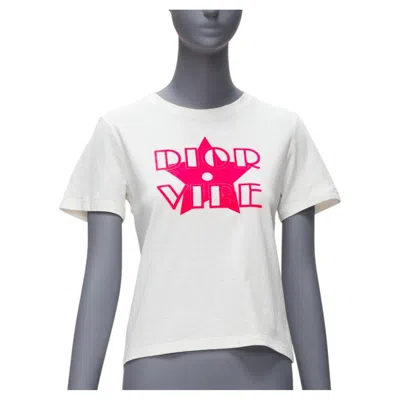 Pre-owned Dior Christian  2022  Vibe Neon Pink Star Logo Graphic Cd Bee White Tshirt Xs