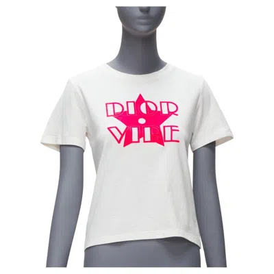 Pre-owned Dior Christian  2022  Vibe Neon Pink Star Logo Graphic Cd Bee White Tshirt Xs
