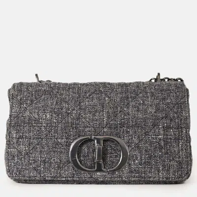 Pre-owned Dior Christian  2022 Grey Tweed Medium Caro Bag In Gray