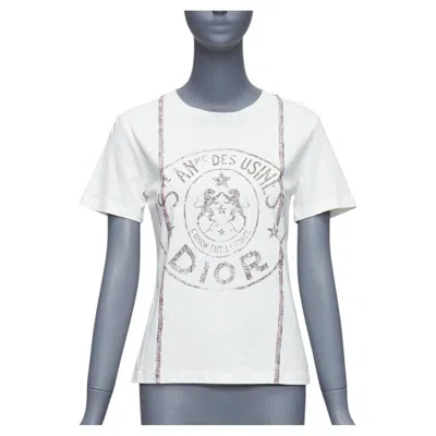 Pre-owned Dior Christian  2022 L'union Fait Le Force White Cotton Linen Stamp Tee Xs
