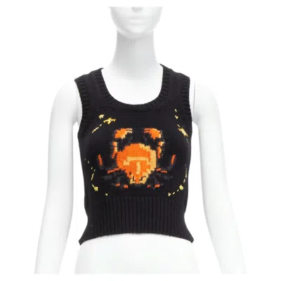 Pre-owned Dior Christian  2022 Pixel Zodiac Cancer Cashmere Intarsia Cropped Vest Fr34 X In Black