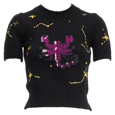 Pre-owned Dior Christian  2022 Pixel Zodiac Scorpio Wool Cashmere Cropped Sweater Fr34 Xs In Black