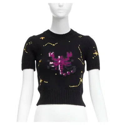 Pre-owned Dior Christian  2022 Pixel Zodiac Scorpio Wool Cashmere Cropped Sweater Fr34 Xs In Black