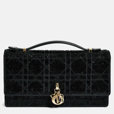 Pre-owned Dior Christian  2023 Black Bead Embellished My  Mini Bag With Chain