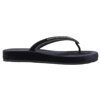 Pre-owned Dior Christian  2023 Sea Velvet Gold Letter Logo Platform Thong Sandals Eu37 In Black