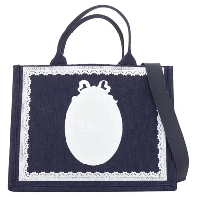 Pre-owned Dior Christian  2026 Joanthan Anderson Oblique Embdoiery Lace Medaillon Tote Bag In Black