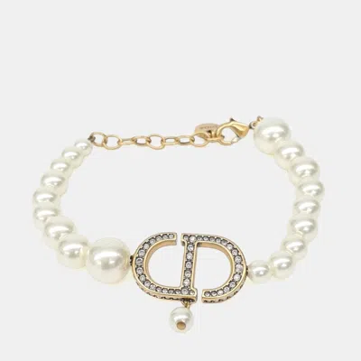 Pre-owned Dior Christian  30 Montaigne Gold Pearls Bracelet