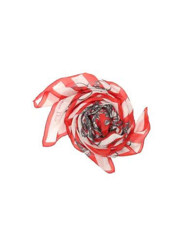 Dior Christian  90 Striped Silk Scarf In Red