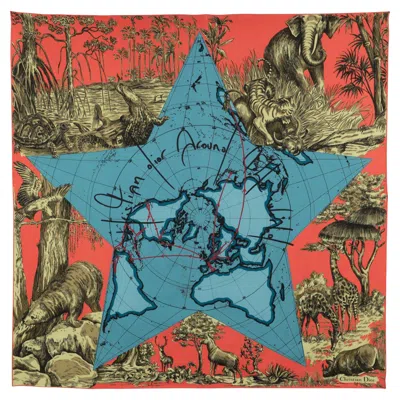 Pre-owned Dior Christian  90cm Around The World Blue Silk Scarf