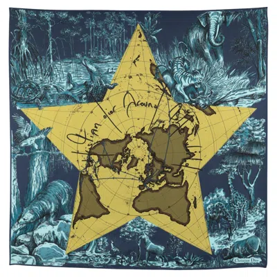 Pre-owned Dior Christian  90cm Around The World Green Silk Scarf
