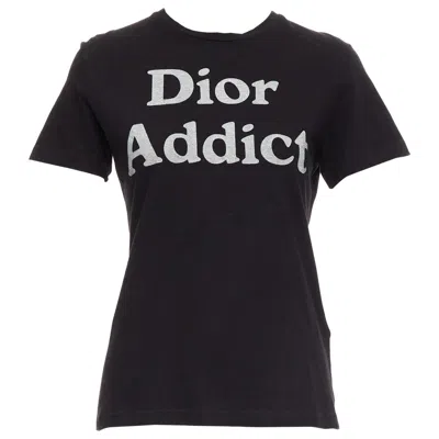 Pre-owned Dior Christian  Addict Black Cotton Linen Grey Speckle Logo Print Tshirt Xs In Gray