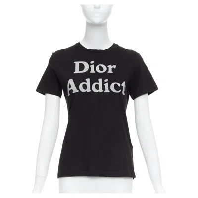 Pre-owned Dior Christian  Addict Black Cotton Linen Grey Speckle Logo Print Tshirt Xs In Gray