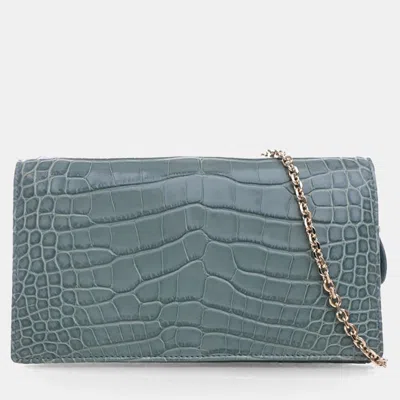 Pre-owned Dior Christian  Alligator Lady  Pouch In Green
