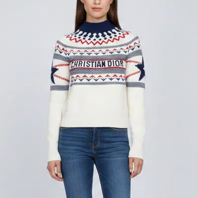 Pre-owned Dior Christian  Alps Logo Fair Isle Knit Mock Neck Sweater S In Multi