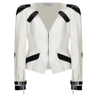 Pre-owned Dior Christian  & Galliano 2004 Spring Rtw Runway Leather Jacket Usa 8 2000s In Gray