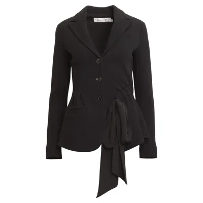 Pre-owned Dior Christian  Bar Jacket In Black Wool With Gathered Detail And Silk Bow