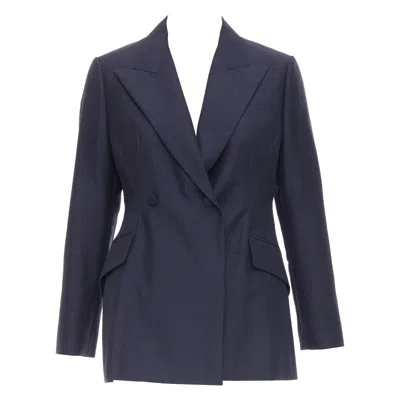 Pre-owned Dior Christian  Bar Navy Mohair Wool Double Breasted Silk Lined Blazer Fr42 Xl In Blue