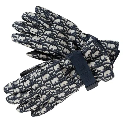 Pre-owned Dior Christian  Beige & Navy Nylon 2021 Alps Oblique Ski Gloves M In Blue