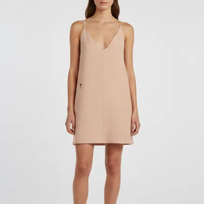 Pre-owned Dior Christian  Beige Bee Embroidered Crepe Cami Mini Dress M In Sand
