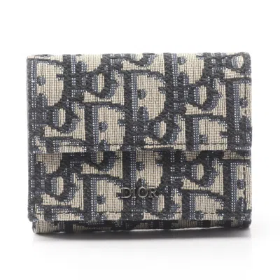 Pre-owned Dior Christian  Beige Black Blue Canvas Wallet (tri-fold) ()