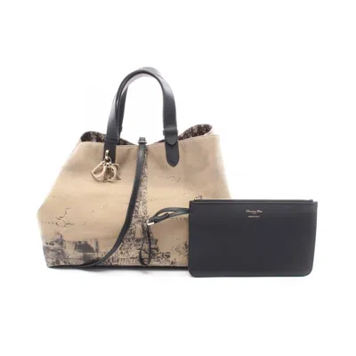 Pre-owned Dior Christian  Beige Black Brown Canvas Leather Tote Bag () In Multi