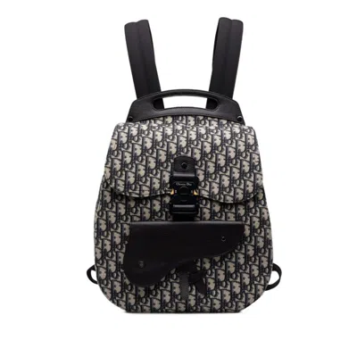 Pre-owned Dior Christian  Beige Black Canvas Leather Backpack () In Beige, Black