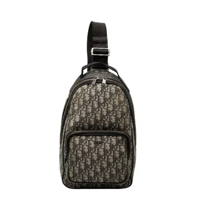 Pre-owned Dior Christian  Beige Black Canvas Leather Shoulder Bag Sling Bag () In Multi