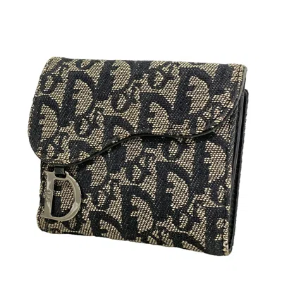 Pre-owned Dior Christian  Beige Black Canvas Wallet (tri-fold) () In Beige, Black