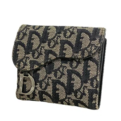 Pre-owned Dior Christian  Beige Black Canvas Wallet (tri-fold) () In Beige, Black