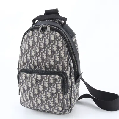 Pre-owned Dior Christian  Beige Black Leather Canvas Backpack () In Beige, Black