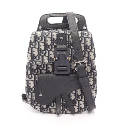 Pre-owned Dior Christian  Beige Black Navy Canvas Jersey Backpack Handbag () In Beige, Black, Navy